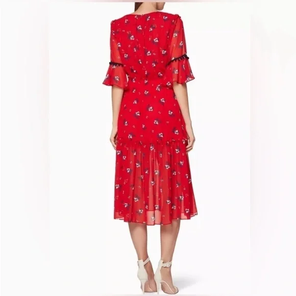 MISA‎ LOS ANGELES Raquel Red Floral Two Layer Semi Sheer Midi Dress Sz S - Picture 2 of 10